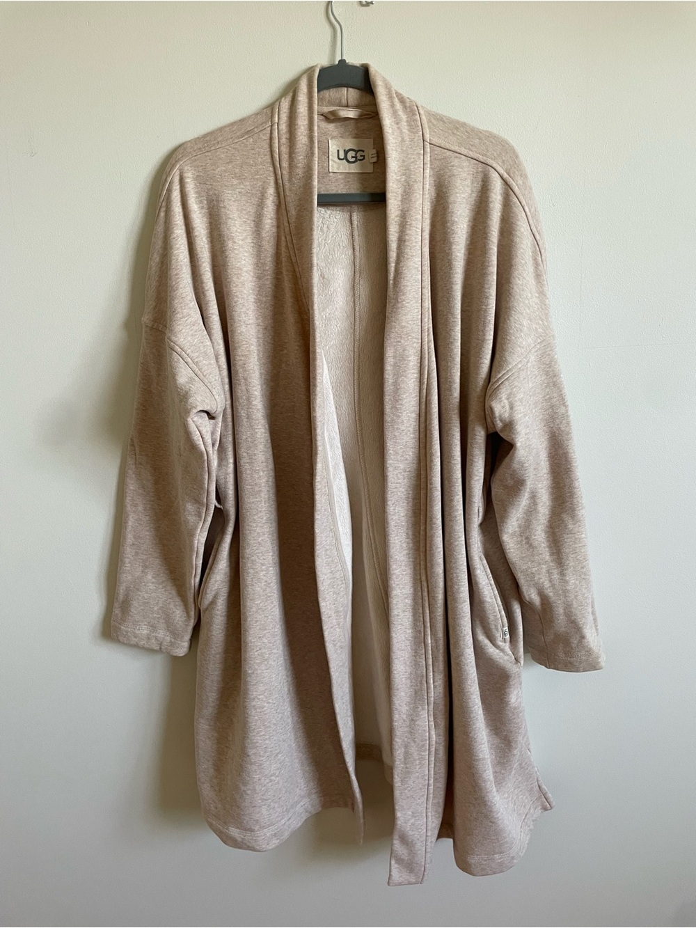 UGG Oatmeal Open Front  Robe Sweater Cozy Fleece Pockets Size L